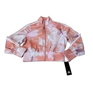 NWT - Girls Loose Fit ADIDAS Jacket size Med (10-12); Peach/Orange swirl; crop